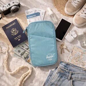 Herschel Supply Zippered Passport Travel Wallet Arctic Teal Ripstop Lightweight